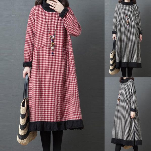 

casual dresses fashion women's long sleeve standing collar lattice loose, Black;gray