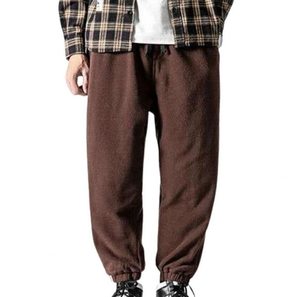 

men's pants loose jogging men 2021 fashion sweatpants solid color elastic waist drawstring mid male trousers for autumn, Black