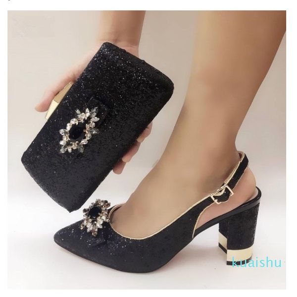 

dress shoes silver party set high heel spring/autumn and clutch handbag 073-6 height 8cm, Black