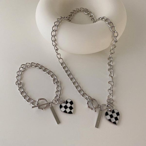 

chains checkerboard love necklace sweet cool wind bracelet female korea simple personality wild temperament fashion chain gift, Silver
