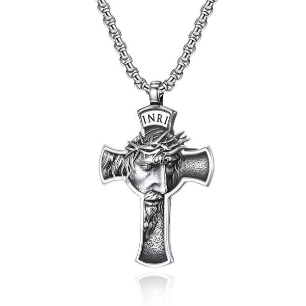 

chains stainless steel jesus pendant silver cross necklaces for men casual inri male religious charm jewelry