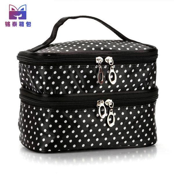 

storage bags tickets can be added, cross-border selling wavelet point double deck cosmetic bag convenient handbag