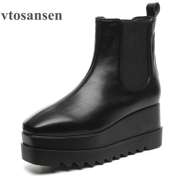 

boots 2021 autumn women ankle fashion pointed toe thick platform high heeled female shoes slip-on ladies size 34-39, Black