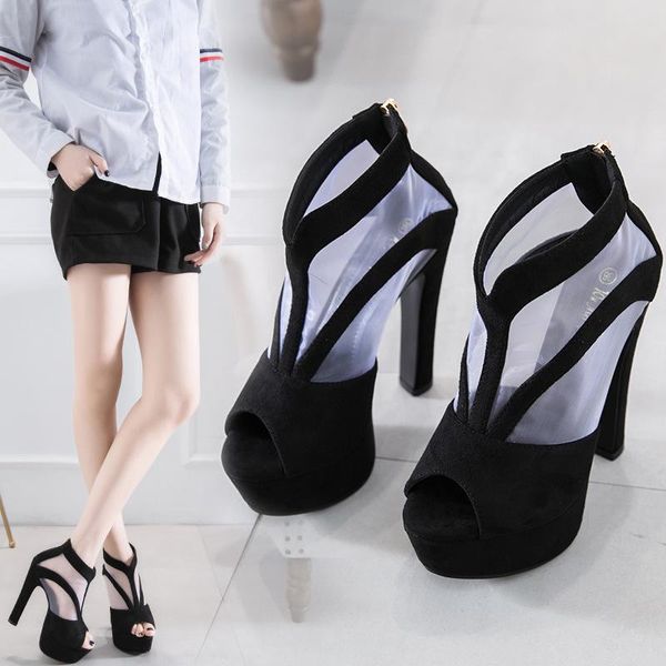 

dress shoes 2021 high-heeled fashion super fish mouth cold boots thick bottom waterproof platform women's breathable mesh thick-hee, Black