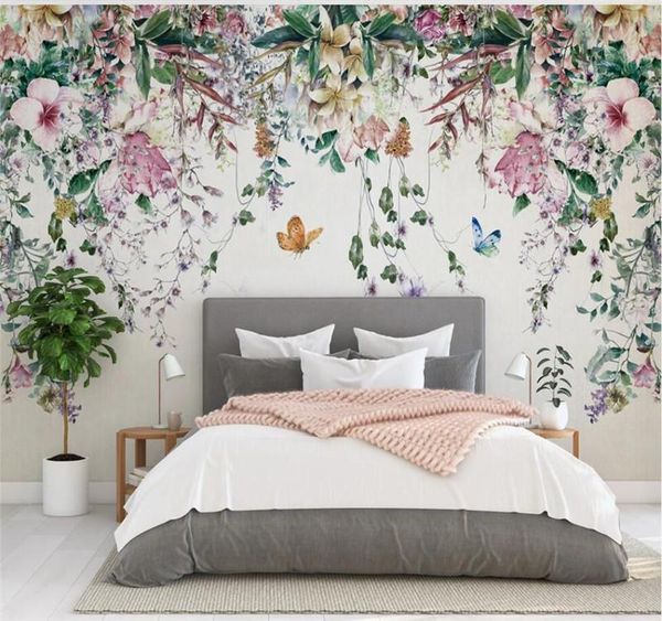 

large custom mural wallpaper nordic modern fresh watercolor vine flower background wall-waterproof material wallpapers