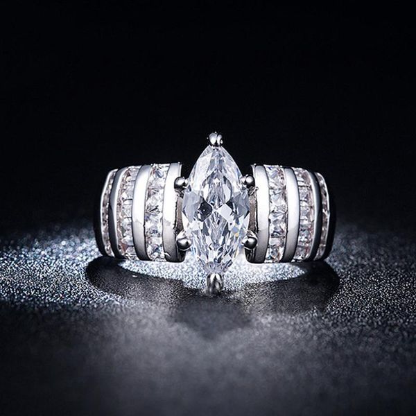 

wedding rings luxury female white bridal ring fashion silver color filled anel jewelry promise cz stone engagement for women, Slivery;golden