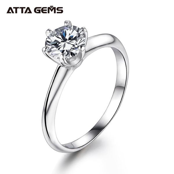 

cluster rings classic six claw 1ct~3ct moissanite ring round brilliant cut diamond test passed solitaire for women, Golden;silver
