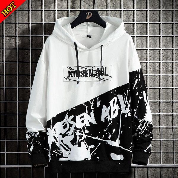 

men's hoodies 2021 spring and summer sweatshirts casual japanese streetwear bottom fashion stitching &, Black