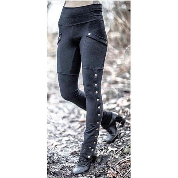 

women's pants & capris women solid casual elastic waist rivet split slim fashion trousers female pockets streetwear pencil sj4137u, Black;white