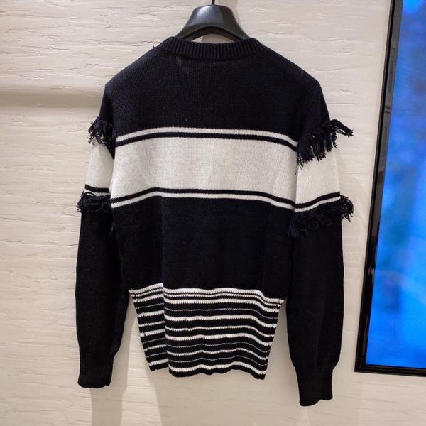

women's sweaters tsxt high sense of street style fashion color splicing fringe temperament long sleeve round neck sweater, White;black