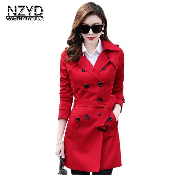 

color 2021 spring autumn women trench coat lapel collar mid-long slim female style fashion plus-size ladies513, Tan;black