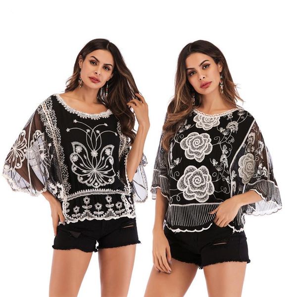 

women's blouses & shirts fashion female clothing embroidery blouse shirt cotton black rose butterfly flower embroidered style fresh, White