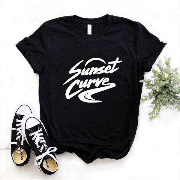 

sunset curve print cotton women t shirt casual funny yong girl tee a 1228, White