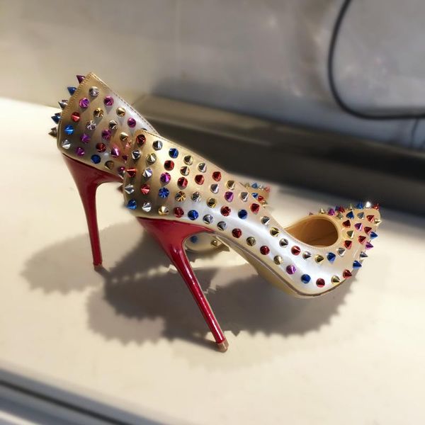 

fashion women pumps casual designer nude patent leather multi spikes point toe shoes high heels 10cm 12cm 8 dress, Black