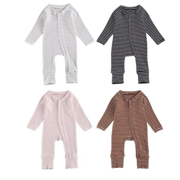 

0-18m born baby boy girl long sleeve striped zipper romper jumpsuit playsuit outfits autumn clothes jumpsuits, Blue