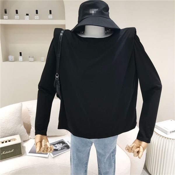 

polos female niche design fashion shoulder pillow release truffle back medium length shirt around neck top, White