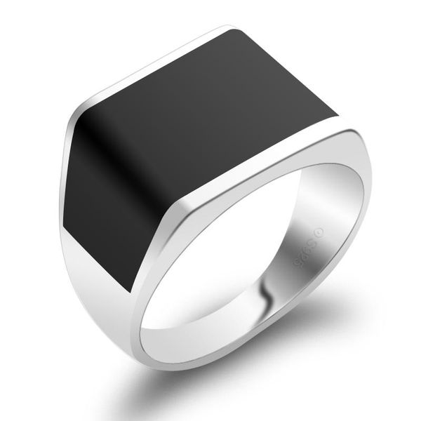 

cluster rings european and american fashion aggressive men's ring black agate 925 sterling silver index finger gift for boyfriend, Golden;silver