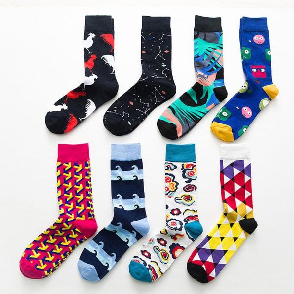 

men's socks 3 pairs/lot cotton male personality design novelty funny fashion chaussette homme mid stockings, Black