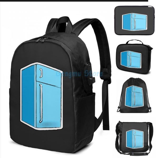 

funny graphic print fridge raider usb charge backpack men school bags women bag travel laptop