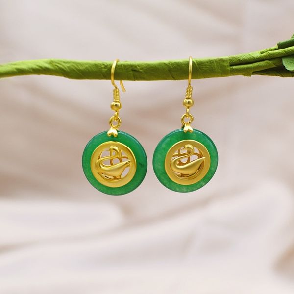 

swan shaped bead chain exquisite dongling jade lace flower earrings, Black