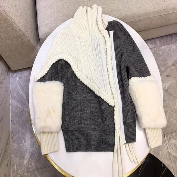 

women's sweaters women sweater patchwork fur wool knitted young girl winter thick, White;black