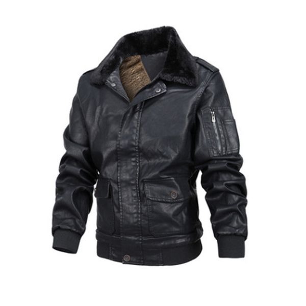 

motorcycle leather short men's leather jacket stand collar retro comfortable fashion travel commuter, Black