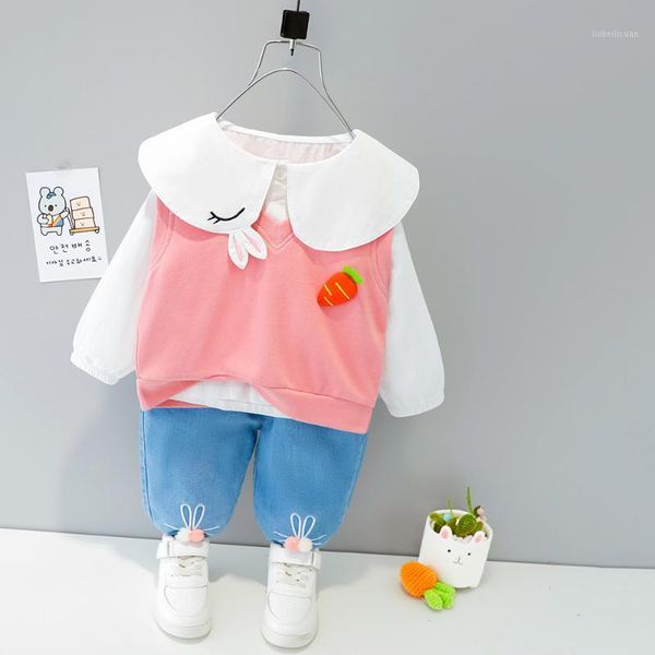 

clothing sets cute toddler girl jeans clothes set cartoon spring infant outfit 1 2 3 4 years vest + shirt1, White