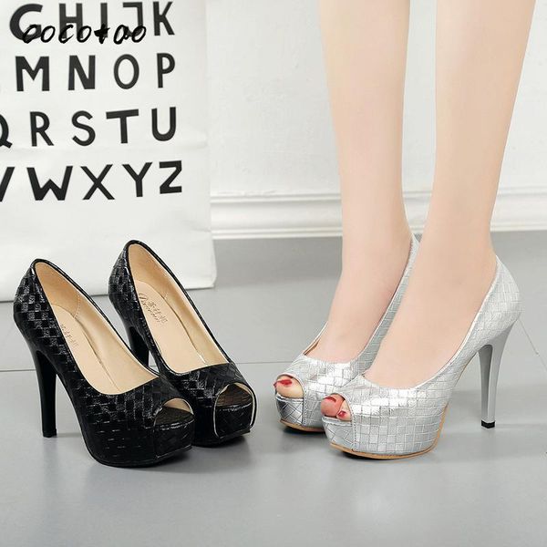 

dress shoes spring fish mouth super high heels women's fine with nightclub waterproof platform wild single shallow, Black