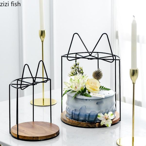 

european-style black wrought iron cake stand round wooden ceramic plate dessert bread kitchen tableware set modern other bakeware