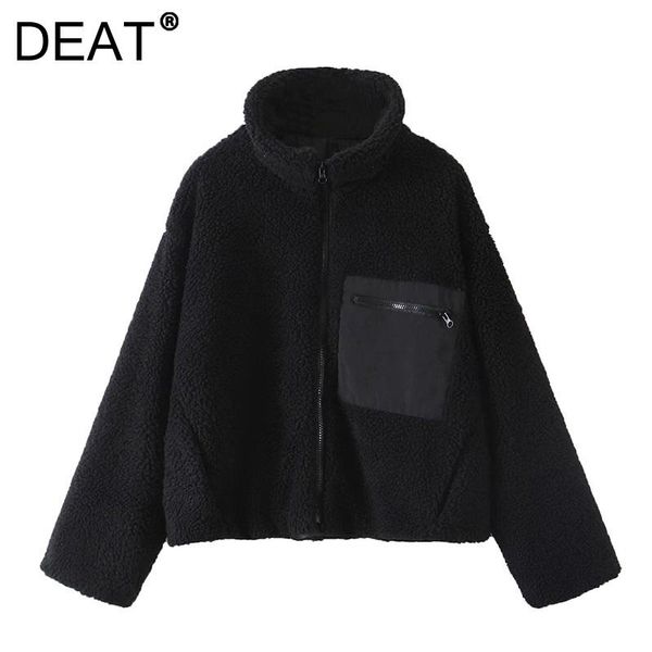 

women's jackets [deat] 2021 winter fashion tide jacket long sleeve solid color stand-up collar zipper thickening loose coat women 13z18, Black;brown