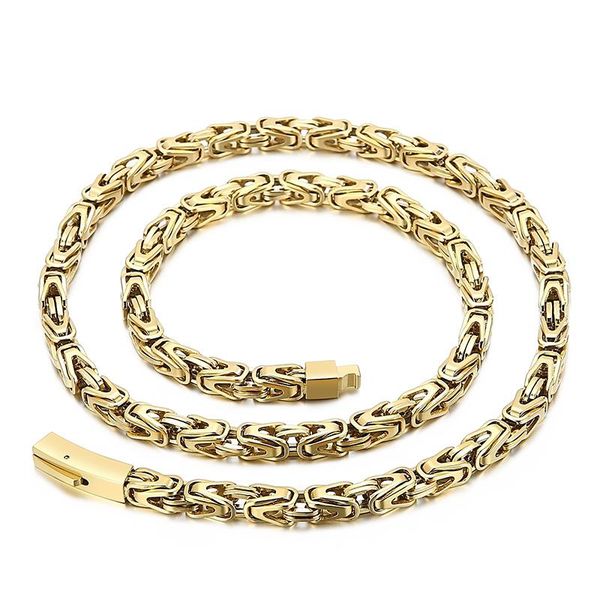

chains vintage four color 6mm lock chain men's stainless steel polished necklace charm jewelry, Silver