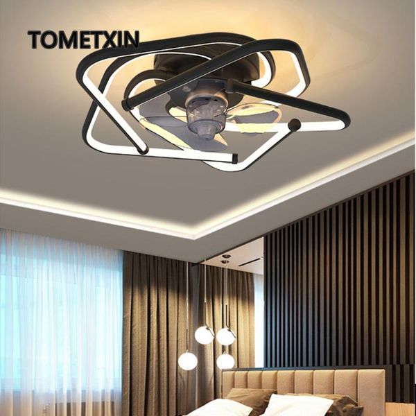 

black 58cm smart led ceiling fan fans with lights remote control bedroom decor ventilator lamp air invisible silent