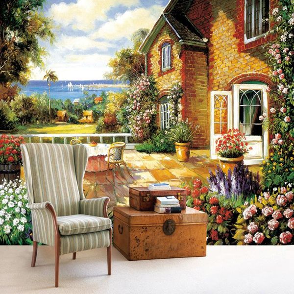 

wallpapers drop european-style garden custom mural wallpaper 3d oil painting effect sofa tv background home decor po