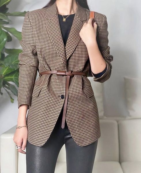 

women's suits & blazers fashion classic retro shoulder pad suit temperament lapel plaid coat, White;black