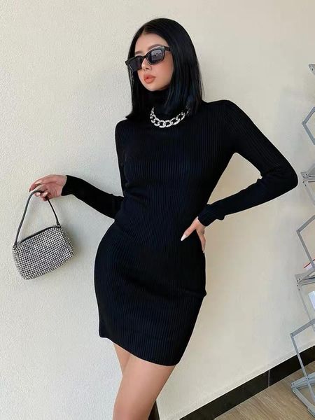 

casual dresses winter dress women clothing plus size high neck tight blue baddie clothes long sleeve knit mini y2k aesthetic, Black;gray