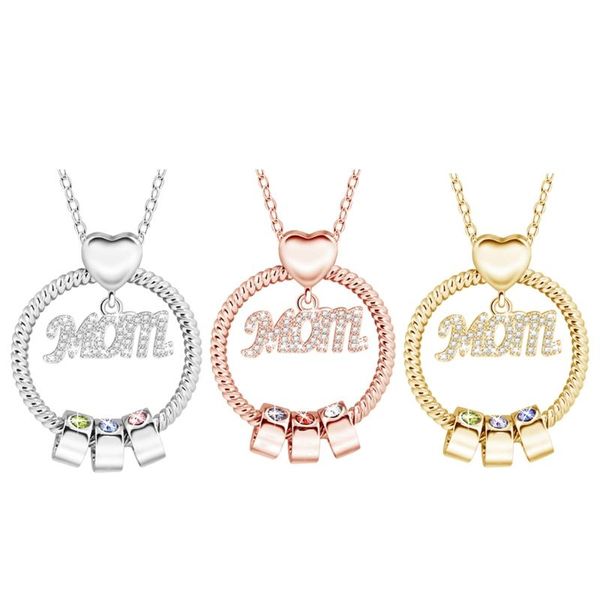 

chains n7mf personalised mom necklace custom names birthstones circle beads pendant, Silver