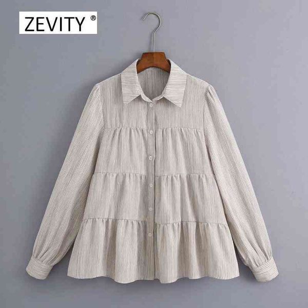 

women vintage turn down collar stripe pleats linen smock blouse office ladies long sleeve chic casual business shirt ls6934 210419, White