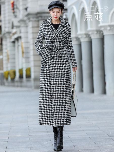

women's wool & blends tweed coat autumn and winter dress 2021, Black