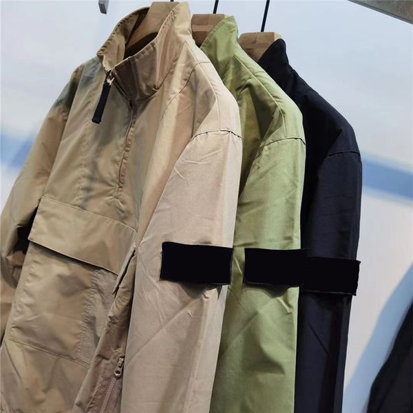 

Summer Men's Jackets Breathable mesh motion Outerwear Multi Pocket stand collar Couple coats Fashion embroidery Badge Light and thin Versatile Solid color, Blue