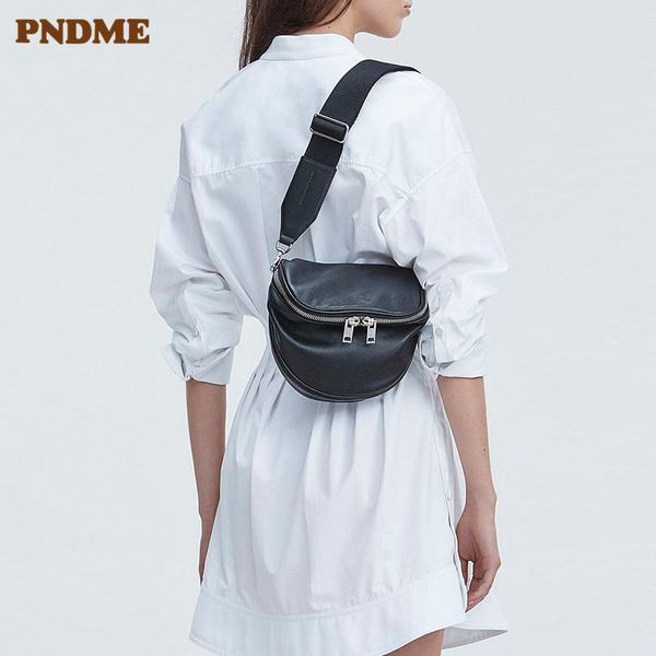 

waist bags pndme casual fashion genuine leather ladies chest bag soft cowhide simple black women's messenger female light packs