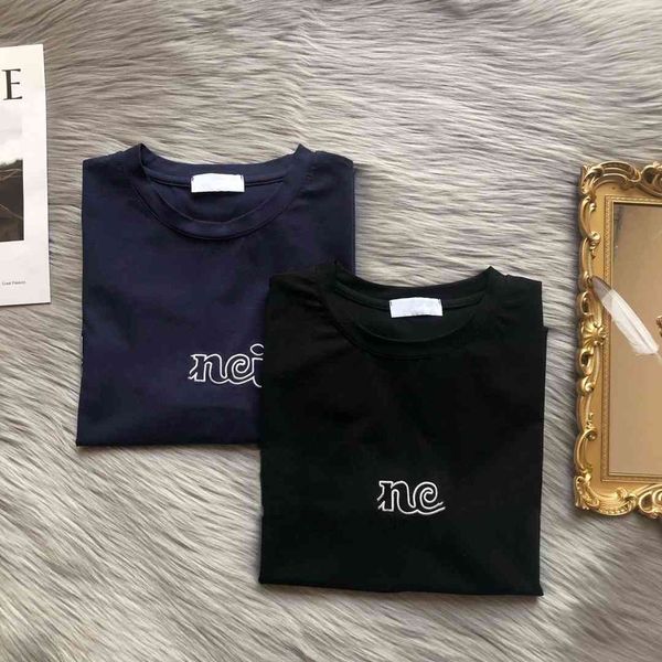 

family 21 spring and summer embroidered letter short sleeve men and women's round neck loose t-shirt, White