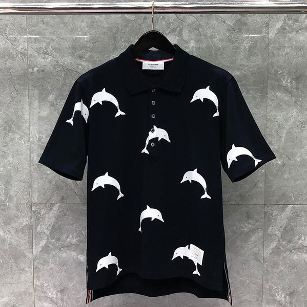 

men's polos 2021 fashion brand shirts men women casual slim cotton shirt summer short sleeve dolphin pattern clothing, White;black