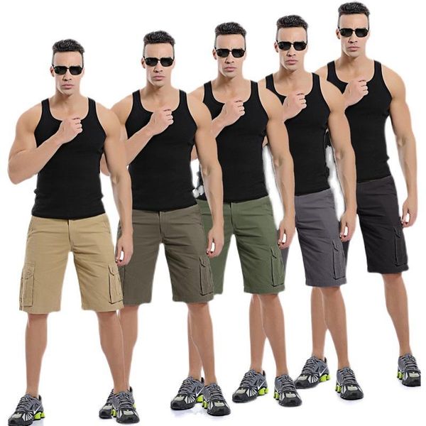 

men's shorts mens summer casual solid multi pocket fitness loose work pants male tactical short 5 colors no belt, White;black