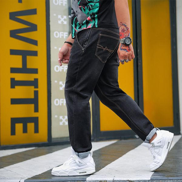 

autumn jeans men's loose straight fashion brand plus casual smoke grey fat pants, Blue