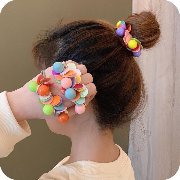 

korea style simple sweet cute ins color small ball sequin elastic rubber band for girl fashion children hair accessory accessories, Slivery;white