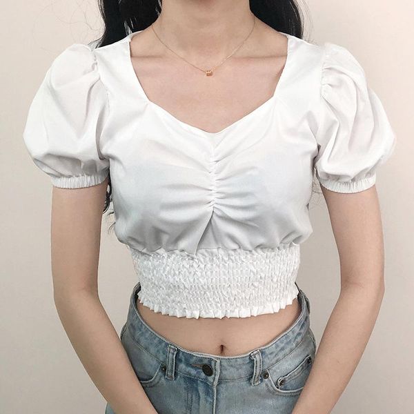 

summer fashion slim cute solid color tunic short sleeve tee sml 2 colors v-neck woman casual t-shirt lady crop tshirt women's, White