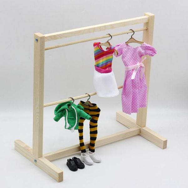 

storage baskets double-layer wooden doll garment rack diy assembled clothes hanger mini coat organizer decor