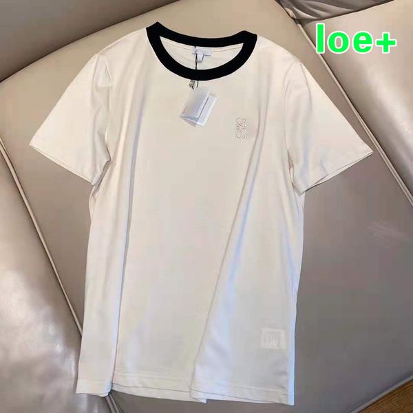 

fashion loe + 21ss style embroidered chinese knot on chest contrast neckline short sleeve women's simple casual t-shirt, White