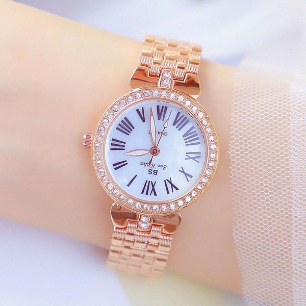 

wristwatches bs bee sister woman watches 2022 unique ladies roman numeral dial female rose gold watch bayan kol saati, Slivery;brown
