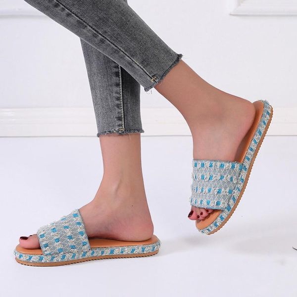 

slippers summer floral flat bottomed slipper with square head women's beach sandals fashion chanclas women 2021 #sr, Black